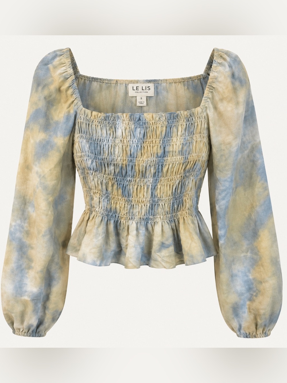 Lelis Collection Tie-Dye Smocked Blouse Long Sleeve Peplum Size S